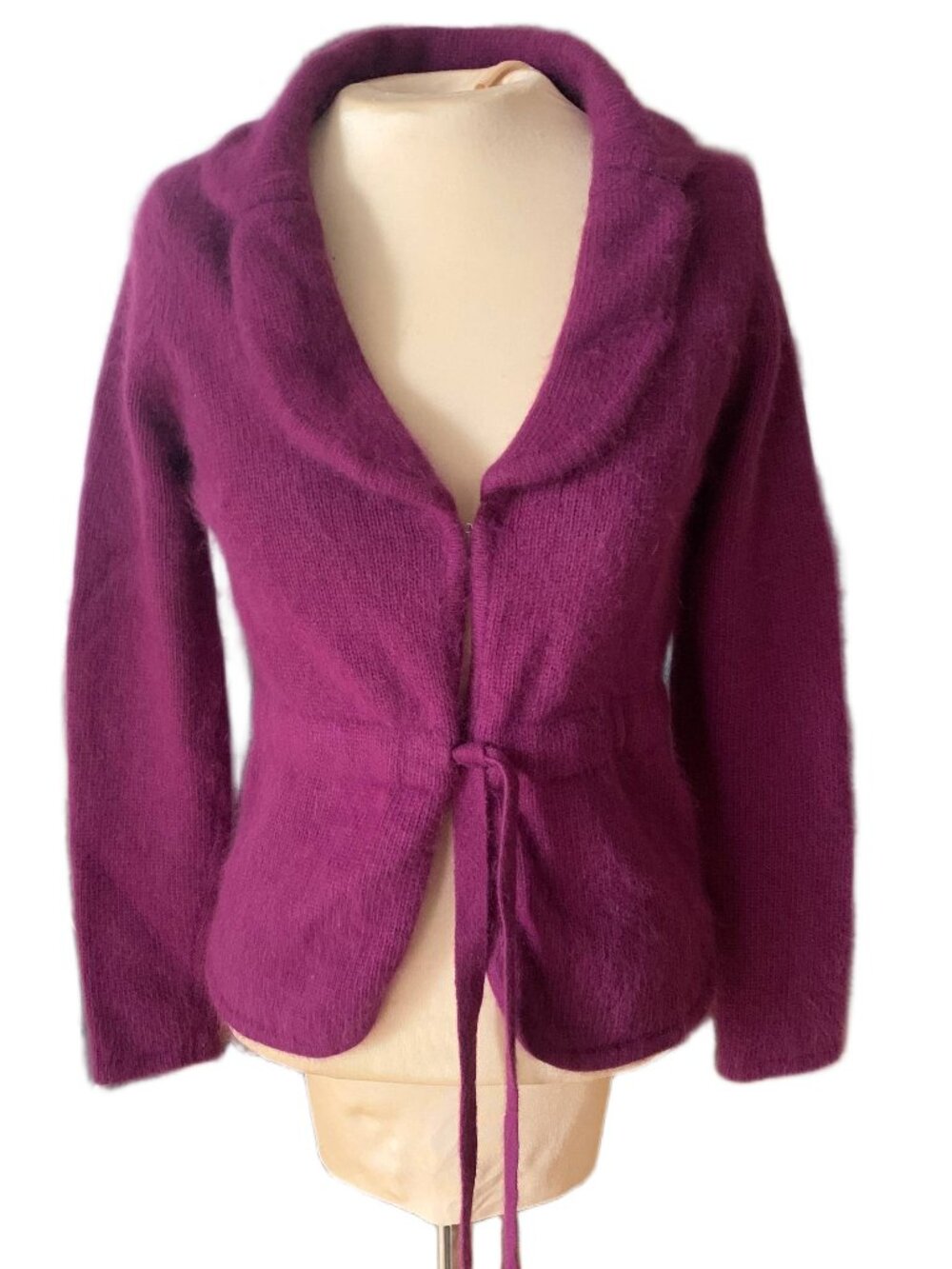 Vintage Elegant Magenta Angora Blend Cardigan Size PM